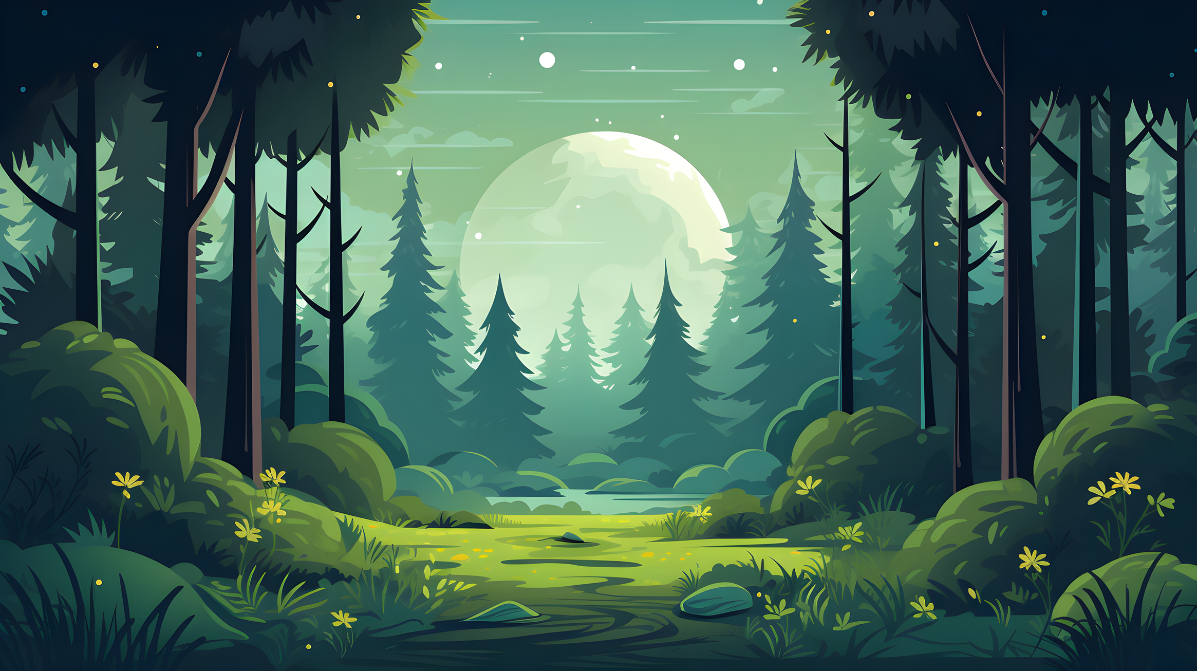 Magical Forest with Moon